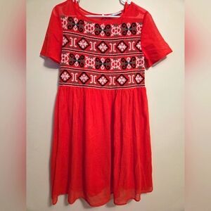 ZARA Red Embroidered Dress S
